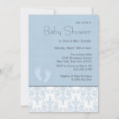 Wieg Teddy Bear Blue Damask Baby shower Kaart (Achterkant)
