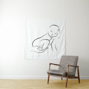 Wiegende onschuld – Minimalistische babylijn kunst Wandkleed