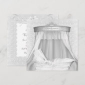 Wiegje Elegant Puur Witte Babyshower Uitnodiging (Voorkant / Achterkant)