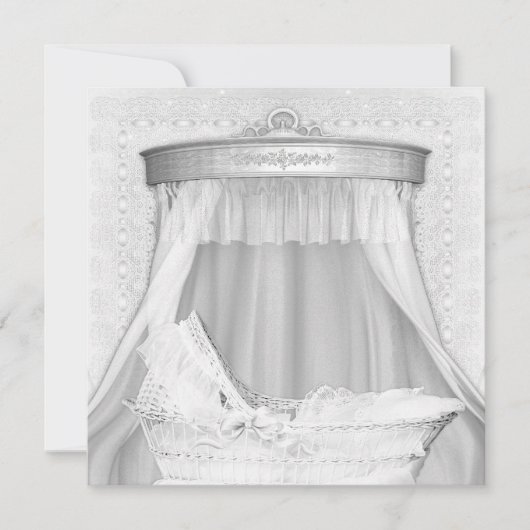 Wiegje Elegant Puur Witte Babyshower Uitnodiging (Voorkant)