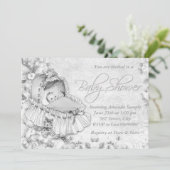 Wiegje Vintage Witte Babyborrel Kaart (Staand voorkant)