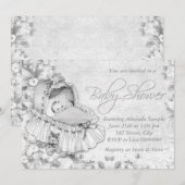 Wiegje Vintage Witte Babyborrel Kaart (Voorkant / Achterkant)