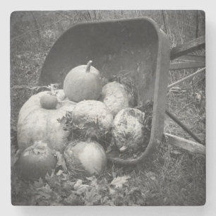Wiel Barrow en Left Over Pumpkins in de herfst Stenen Onderzetter