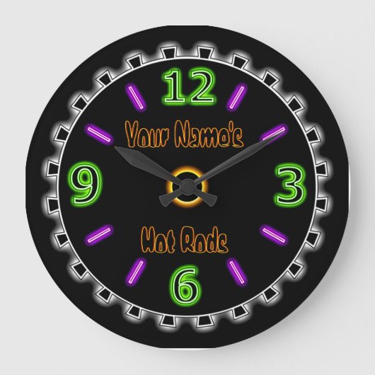 Wiel Cool Faux Neon #2 (Persoonlijke wandklok) Grote Klok (Voorkant)