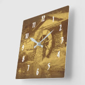 Wiel en eend van hout in sepia vierkante klok (Hoek)