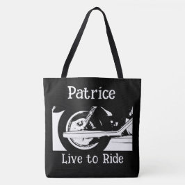 Wiel met live-naar-rijdende motorfiets tote bag
