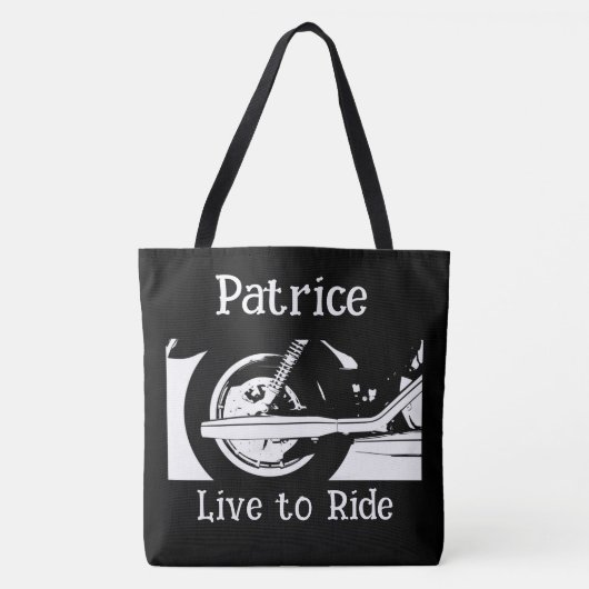 Wiel met live-naar-rijdende motorfiets tote bag (Voorkant)
