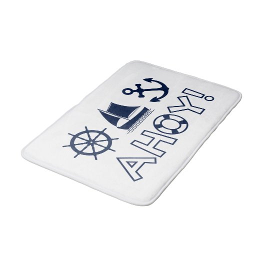 Wiel Zeilboot Anker Ahoy! Donker Blauw Badmat (Gekanteld)