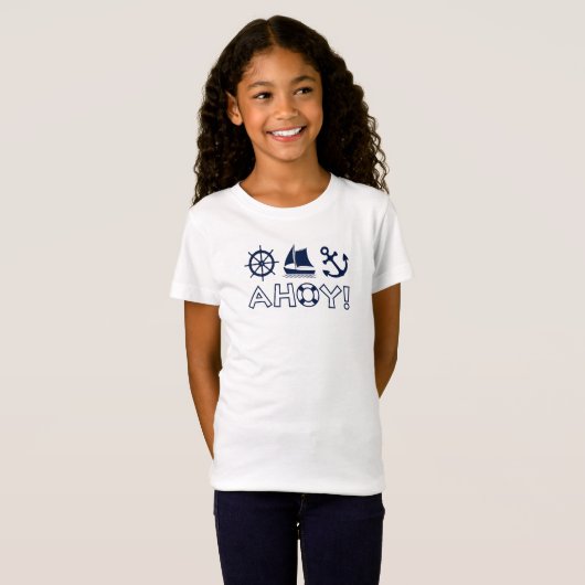 Wiel Zeilboot Anker Ahoy! Donker Blauw T-shirt (Voorkant volledig)