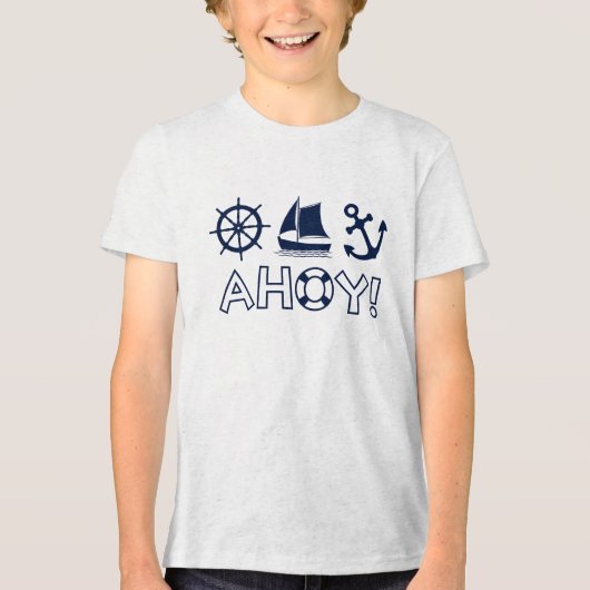 Wiel Zeilboot Anker Ahoy! Donker Blauw Tri-Blend Shirt (Voorkant)