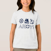 Wiel Zeilboot Anker Ahoy! Donker Blauw Tri-Blend Shirt (Voorkant)