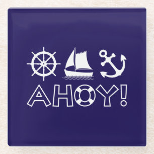 Wiel Zeilboot Anker Ahoy! Wit Glazen Onderzetter
