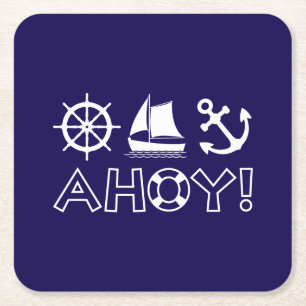 Wiel Zeilboot Anker Ahoy! Wit Kartonnen Onderzetters