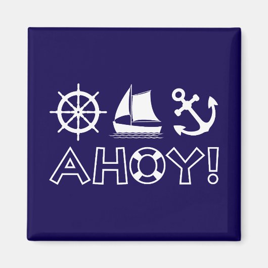 Wiel Zeilboot Anker Ahoy! Wit Magneet (Voorkant)