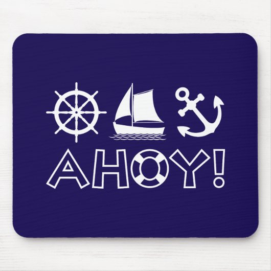 Wiel Zeilboot Anker Ahoy! Wit Muismat (Voorkant)