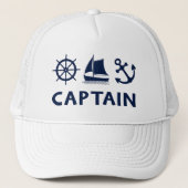 Wiel Zeilboot Anker Captain Dark Blue Trucker Pet (Voorkant)