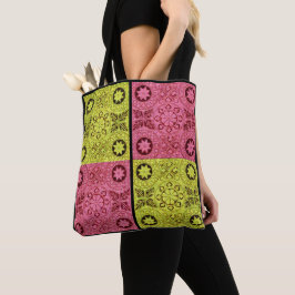 wielen en sterren in roze en geel tote bag