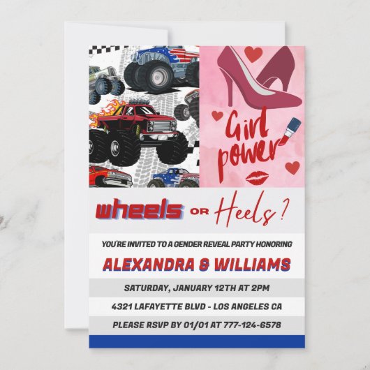 Wielen of hakken onthullen genderuitnodigingen kaart (Voorkant)