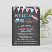 Wielen of Heels Gender onthullen partijuitnodiging Kaart (Staand voorkant)