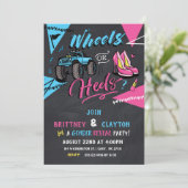 Wielen of heels gender onthullen uitnodiging (Staand voorkant)