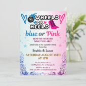 Wielen of wielen onthullen genderuitnodigingen kaart (Staand voorkant)