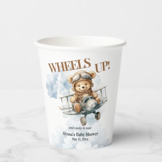 Wielen omhoog Teddy Bear Baby shower Papieren Bekers (Voorkant)