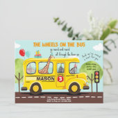 Wielen op de bus Birthday Invite School Bus Party Kaart (Staand voorkant)