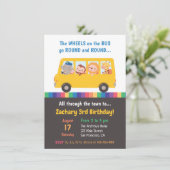 Wielen op de bus Cute Animals - Birthday Party Kaart (Staand voorkant)