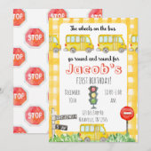 Wielen op de bus gele kids verjaardagsuitnodiging kaart (Voorkant / Achterkant)