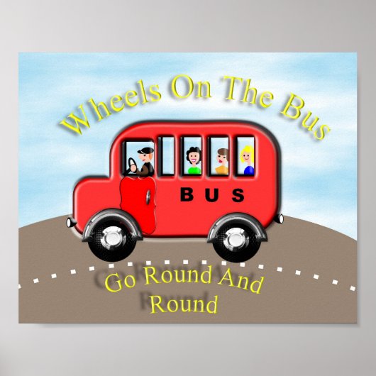 Wielen Op De Bus Kinderen Nursery Rijm Thema Poste Poster (Voorkant)