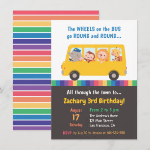Wielen op de bus Schattige dieren Kinderverjaardag Kaart