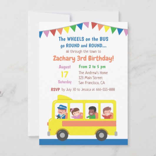 Wielen op de bus-schoolbus Kinderen van Birthday P Kaart (Voorkant)