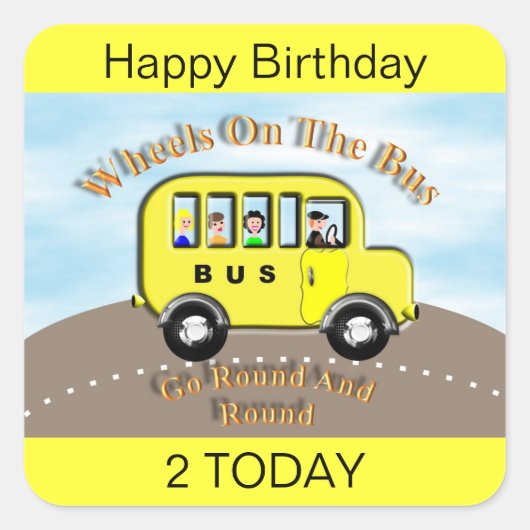 Wielen op de Bus Yellow Label Sticker Cake Topper (Voorkant)