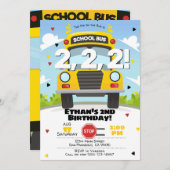 Wielen op de uitnodiging van de Bus Birthday (Voorkant / Achterkant)