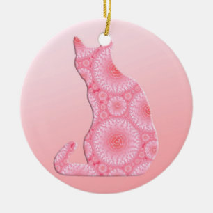 "Wielen van licht" Kat - koraalroze Keramisch Ornament