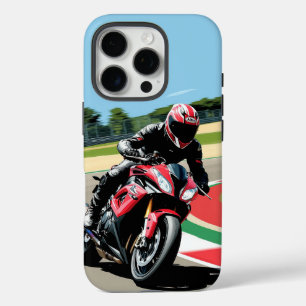 🏍️ Wielrenner op sportmotor rijdt snel langs de s iPhone 16 Pro Hoesje
