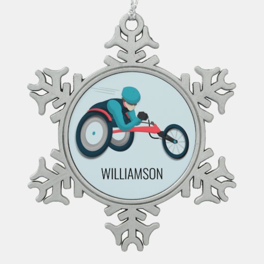 Wielstoel Racen Tin Sneeuwvlok Ornament (Voorkant)