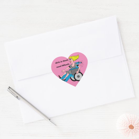 Wielstoelmeisje op de Heels Hart Sticker (Envelop)