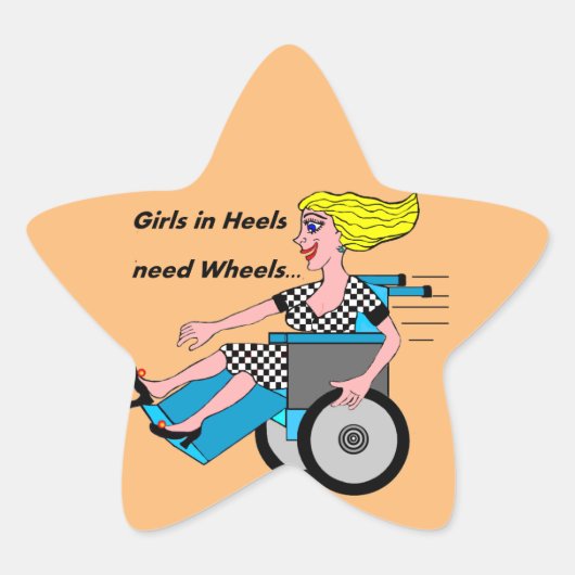 Wielstoelmeisje op de Heels Ster Sticker (Voorkant)