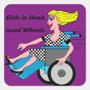 Wielstoelmeisje op de Heels Vierkante Sticker