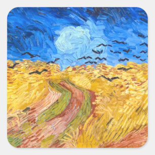 Wielveld met kraaien (1890) Schilderij van Van gog Vierkante Sticker