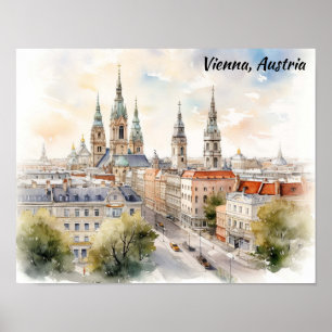 Wien Oostenrijk Panorama Uitzicht Aquarel Schilder Poster