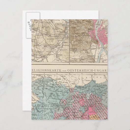 Wien, Prag, BudaPest Map Briefkaart (Voorkant / Achterkant)