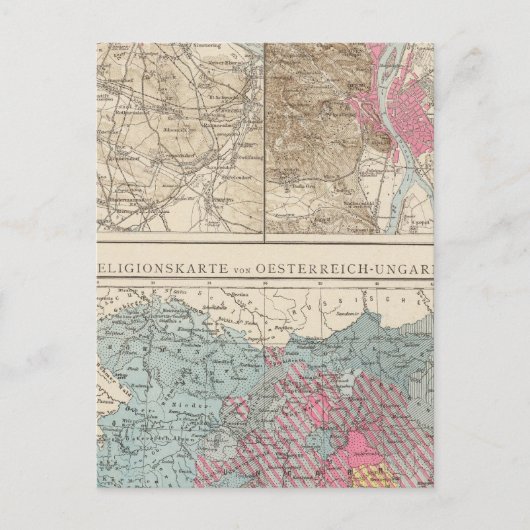 Wien, Prag, BudaPest Map Briefkaart (Voorkant)