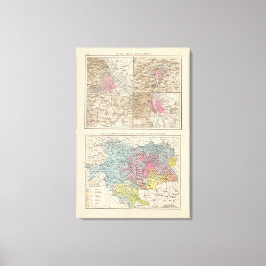 Wien, Prag, BudaPest Map Canvas Afdruk (Voorkant)
