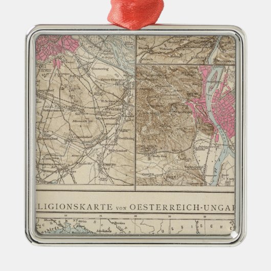 Wien, Prag, BudaPest Map Metalen Ornament (Voorkant)