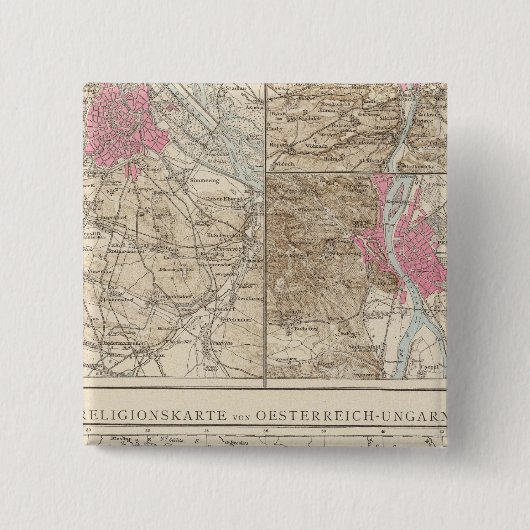 Wien, Prag, BudaPest Map Vierkante Button 5,1 Cm (Voorkant)