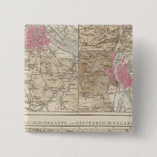 Wien, Prag, BudaPest Map Vierkante Button 5,1 Cm