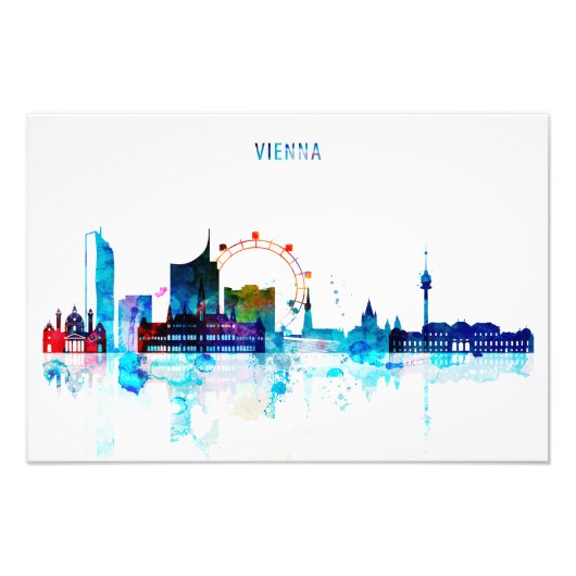 Wien skyline, Waterverf Kunst Oostenrijk Foto Afdruk (Voorkant)