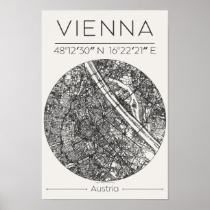 Wien Stadkaart Poster – Houtskool Minimalistische